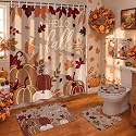 HunnmingRe 6 Pcs Fall Bathroom Decor, Autumn Pumpkin Shower Curtain Sets