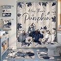 Hunnmingre 6 Pcs Fall Bathroom Decor Blue Autumn Pumpkin Shower Curtain Set