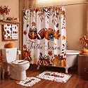 HunnmingRe 6 Pcs Fall Football Bathroom Decor Autumn Shower Curtain Sets