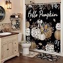 Hunnmingre 6 Pcs Fall Shower Curtain Sets, Black White Polka Dot Pumpkin