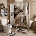 HunnmingRe 6 Pcs Highland Cow Bathroom Decor, Western Shower Curtain Sets