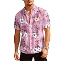 HUNTFAMI Hawaiian Button Down Shirt Unisex, Short Sleeve Floral Summer Shirt for Beach, Spring, Holiday &amp; Birthday Gift