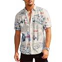 HUNTFAMI Hawaiian Button Down Shirt Unisex, Short Sleeve Floral Summer Shirt for Beach, Spring, Holiday &amp; Birthday Gift