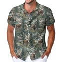 HUNTFAMI Hawaiian Button Down Shirt Unisex, Short Sleeve Floral Summer Shirt for Beach, Spring, Holiday &amp; Birthday Gift