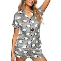 HUNTFAMI Women's Short Satin Pajama Set, Lightweight Softness Sleepwear