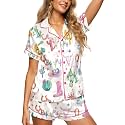 HUNTFAMI Women's Short Satin Pajama Set, Lightweight Softness Sleepwear