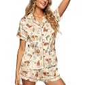 HUNTFAMI Women's Short Satin Pajama Set, Lightweight Softness Sleepwear