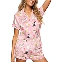 HUNTFAMI Women's Short Satin Pajama Set, Lightweight Softness Sleepwear