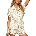 HUNTFAMI Women's Short Satin Pajama Set, Lightweight Softness Sleepwear