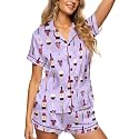 HUNTFAMI Women's Short Satin Pajama Set, Lightweight Softness Sleepwear