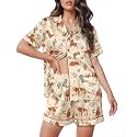 HUNTFAMI Women's Short Satin Pajama Set, Lightweight Softness Sleepwear
