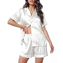 HUNTFAMI Women's Short Satin Pajama Set, Lightweight Softness Sleepwear