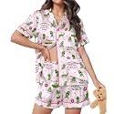 HUNTFAMI Women's Short Satin Pajama Set, Lightweight Softness Sleepwear