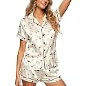 HUNTFAMI Women's Short Satin Pajama Set, Lightweight Softness Sleepwear