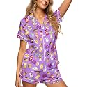 HUNTFAMI Women's Short Satin Pajama Funny Pajamas, Silky Lightweight Softness Sleepwear