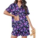HUNTFAMI Women's Short Satin Pajama Set, Lightweight Softness Sleepwear