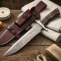 Hunting Damascus Long Knife Full Tang Handmade 14" Camp, Survival - Patriot