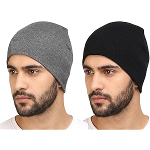 men39s cotton skull cap  soft stretchable beanie cap for men  lightweight breathable head cap for biking running gym helmet pack of 2