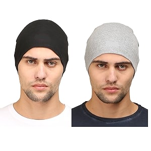 men39s cotton skull cap  soft stretchable beanie cap for men  lightweight breathable head cap for biking running gym helmet pack of 2