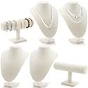 Huquary 6 Pcs Beige Velvet Jewelry Display Set Necklace Bust Holder