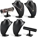 Huquary 6 Pcs Black PU Leather Jewelry Display Set Necklace Bust Holder
