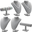 Huquary 6 Pcs GrayVelvet Jewelry Display Set Necklace Bust Holder
