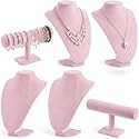 Huquary 6 Pcs Pink Velvet Jewelry Display Set Necklace Bust Holder