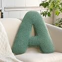 Green Letter A Pillow Cute Decorative Alphabet Initial Throw Pillow