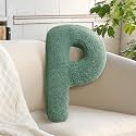 Green Letter Pillow Soft Couch Decorative Alphabet Cushion Boys Girls Gifts Kids Accent Room Decor (P, 14.9" Lx11.8 W)