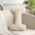 Initial Letter Pillow Soft Lambs Wool Throw Pillow Kids Room Nursey Playroom Decorations Ivory Alphabet I Cushion (I, 14.9" Lx11.8 W)