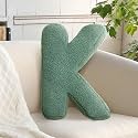 Green Letter K Pillow Cute Decorative Alphabet Initial Throw Pillow