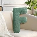 Plush Letter Pillow Green Alphabet F Throw Pillow Cushion Lambs Wool Decor for Living Room Nursey Kids Gifts (F, 14.9" Lx11.8 W)