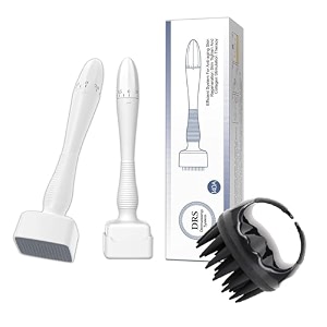 hurryshoppy derma stamp adjustable pen 100 a titanium micro needles 0mm - 3mm with hair scalp massager professional microneedling pen for skin repair body face hair amp beard growth hair scalp massager with soft silicone bristles