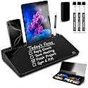 HURUC Glass Desktop Whiteboard with Storage,15.3"x7.08"x2.16" inch Desktop Dry Erase Board with Markers & Duster, Desk Whiteboard Buddy, Deskboard Buddy Organizer for Home, Office, School (Black)