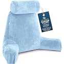Husband Pillow Medium Reading Pillow with Arms - 23" Backrest for Sitting Up in Bed - Firm Support Bed Rest Pillow for Adults, Neck Roll, Removable Cover - TV, Reading, Lounging - Sky Blue
