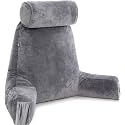 Husband Pillow Medium Reading Pillow with Arms - 23" Backrest for Sitting Up in Bed - Firm Support Bed Rest Pillow for Adults, Neck Roll, Removable Cover - TV, Reading, Lounging - Dark Grey