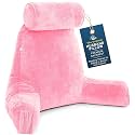 Husband Pillow Medium Reading Pillow with Arms - 23" Backrest for Sitting Up in Bed - Firm Support Bed Rest Pillow for Adults, Neck Roll, Removable Cover - TV, Reading, Lounging - Pink