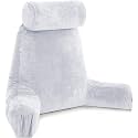 Husband Pillow Medium Reading Pillow with Arms - 23" Backrest for Sitting Up in Bed - Firm Support Bed Rest Pillow for Adults, Neck Roll, Removable Cover - TV, Reading, Lounging - Light Grey