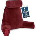 Husband Pillow Medium Reading Pillow with Arms - 23" Backrest for Sitting Up in Bed - Firm Support Bed Rest Pillow for Adults, Neck Roll, Removable Cover - TV, Reading, Lounging - Maroon