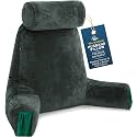 Husband Pillow Medium Reading Pillow with Arms - 23" Backrest for Sitting Up in Bed - Firm Support Bed Rest Pillow for Adults, Neck Roll, Removable Cover - TV, Reading, Lounging - Dark Green