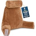 Husband Pillow Medium Reading Pillow with Arms - 23" Backrest for Sitting Up in Bed - Firm Support Bed Rest Pillow for Adults, Neck Roll, Removable Cover - TV, Reading, Lounging - Tan