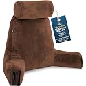 Husband Pillow Medium Reading Pillow with Arms - 23" Backrest for Sitting Up in Bed - Firm Support Bed Rest Pillow for Adults, Neck Roll, Removable Cover - TV, Reading, Lounging - Chocolate