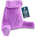 Husband Pillow Medium Reading Pillow with Arms - 23" Backrest for Sitting Up in Bed - Firm Support Bed Rest Pillow for Adults, Neck Roll, Removable Cover - TV, Reading, Lounging - Light Purple