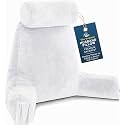 Husband Pillow Medium Reading Pillow with Arms - 23" Backrest for Sitting Up in Bed - Firm Support Bed Rest Pillow for Adults, Neck Roll, Removable Cover - TV, Reading, Lounging - White