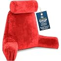 Husband Pillow Medium Reading Pillow with Arms - 23" Backrest for Sitting Up in Bed - Firm Support Bed Rest Pillow for Adults, Neck Roll, Removable Cover - TV, Reading, Lounging - Red