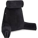 Husband Pillow Medium Reading Pillow with Arms - 23" Backrest for Sitting Up in Bed - Firm Support Bed Rest Pillow for Adults, Neck Roll, Removable Cover - TV, Reading, Lounging - Black