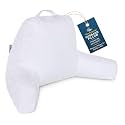 Husband Pillow White, Original Reading Pillow in Bed Rest Chair, Shredded Memory Foam Large Lounge Cushion Adult Backrest with Arms, Comfy Back Support for Sit Sitting Up, Washable/Removable Cover