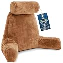 Husband Pillow XXL The Original for Adults - 30" Tall Backrest for Sitting Up in Bed - Firm Support Reading &amp; Bed Rest Pillows for Adults, Neck Roll, Removable Cover - TV - Tan