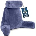 Husband Pillow XXL The Original for Adults - 30" Tall Backrest for Sitting Up in Bed - Firm Support Reading &amp; Bed Rest Pillows for Adults, Neck Roll, Removable Cover - TV - Dark Blue