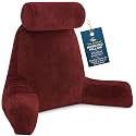 Husband Pillow XXL The Original for Adults - 30" Tall Backrest for Sitting Up in Bed - Firm Support Reading &amp; Bed Rest Pillows for Adults, Neck Roll, Removable Cover - TV - Maroon
